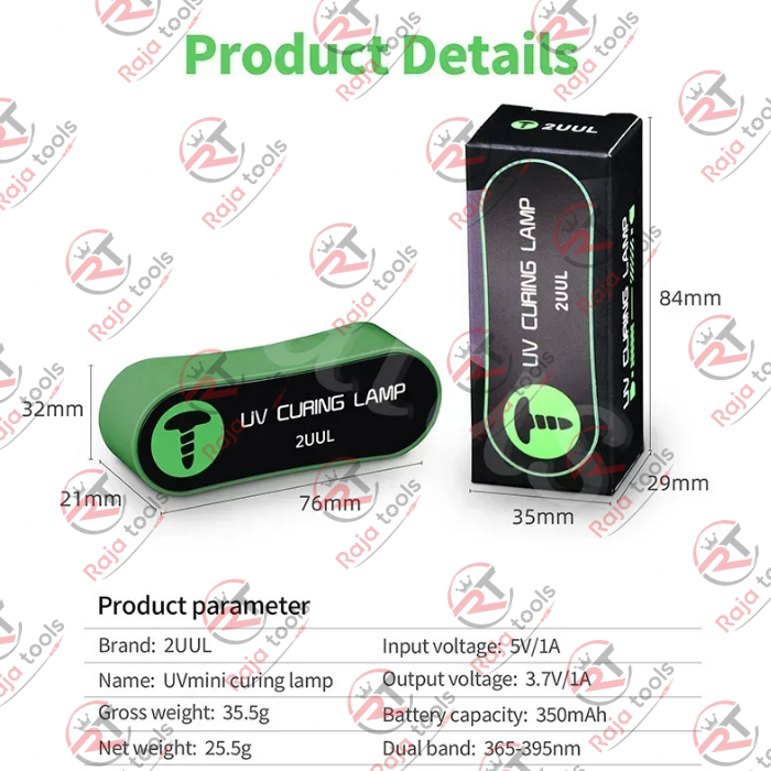 2UUL UVmini Curing Lamp (350mAh) - Dual Band 365-395nm Portable Rechargeable UV Light