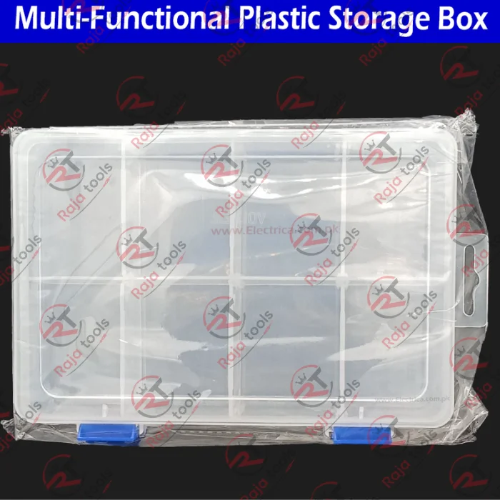 V-200 Transparent Plastic Tool Box - 8-Section Adjustable Parts & Craft Storage Tray