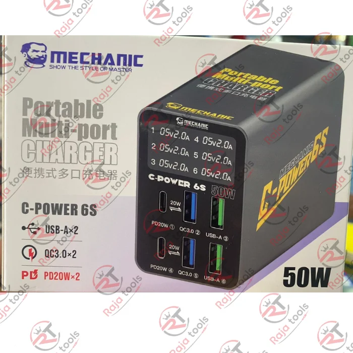 Mechanic C-Power 6S 6-Port Smart USB Digital Fast Charger - Supports QC3.0 & PD Protocols