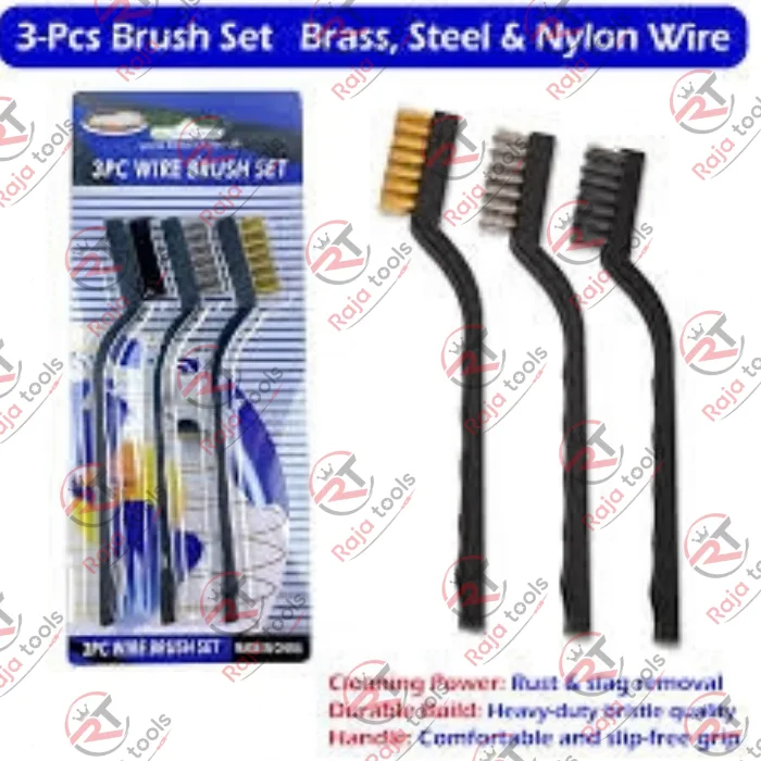 3Pcs Small Wire Brush Set (Brass, Steel, Nylon) - Heavy-Duty Rust & Slag Cleaning Tool
