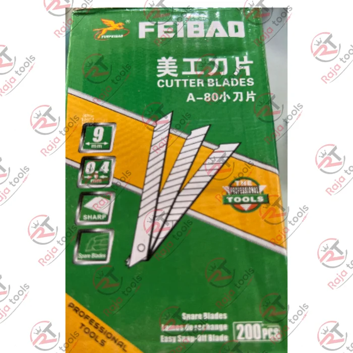 Fei Bao 200 Pcs 9mm Snap-Off Cutter Blades Set - 0.4mm Ultra Sharp Replacement Blades for Craft & Utility Knife
